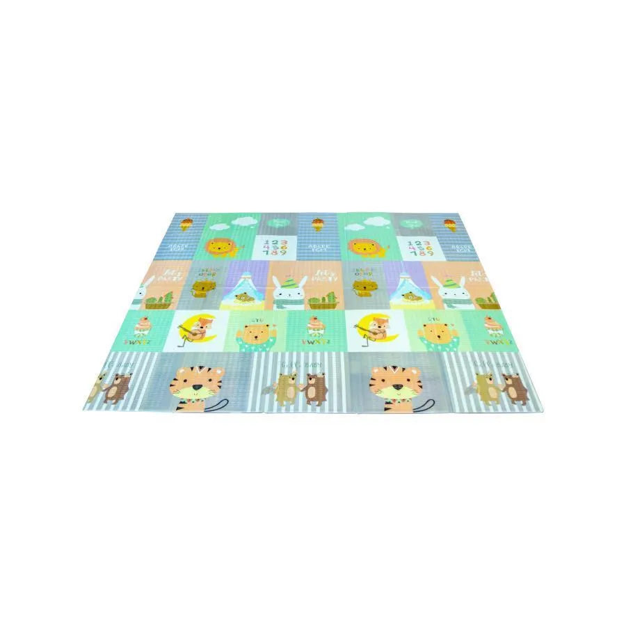 Double Foldable Rug with Dinosaurs and Wild Animals, Multicolor, Foam