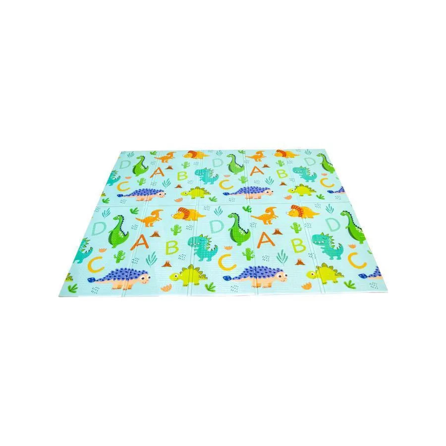 Double Foldable Rug with Dinosaurs and Wild Animals, Multicolor, Foam
