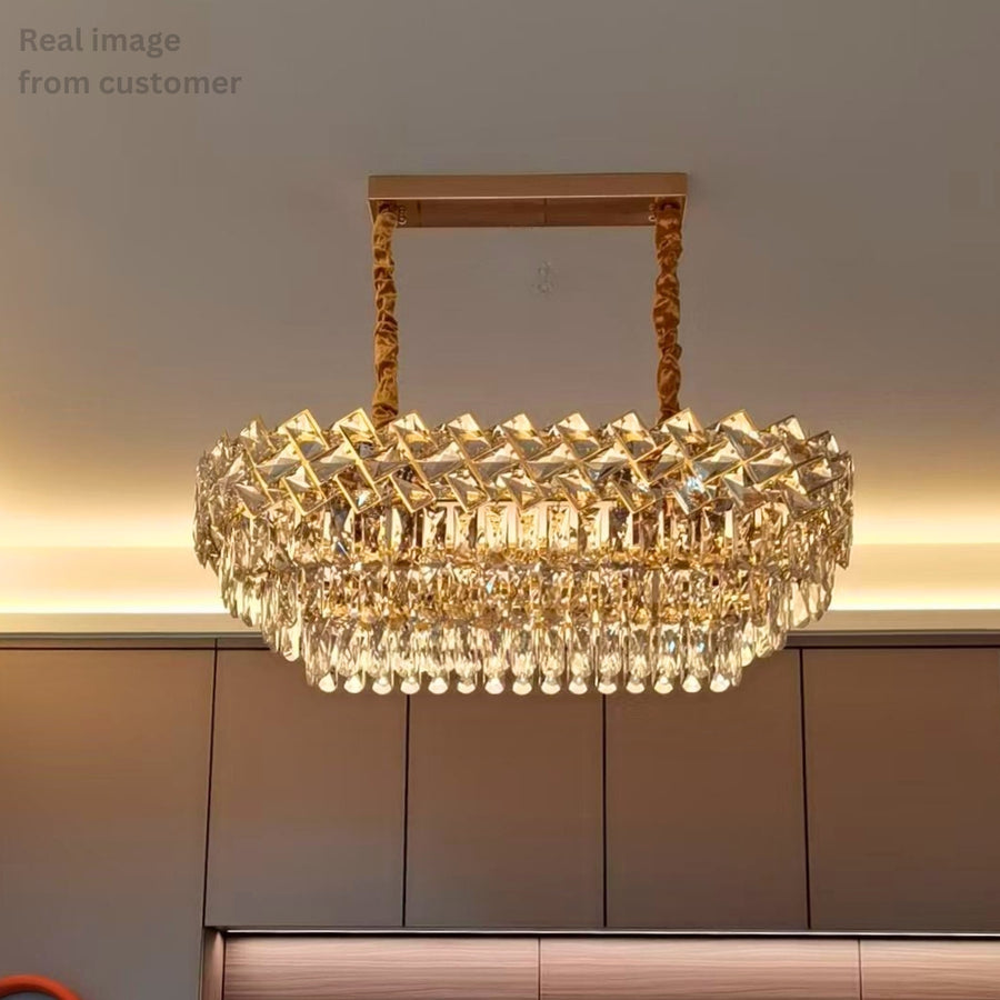 WINDSOR Regalis Crystal Chandelier 10x E27, Diameter 85cm, Shiny Gold, Adjustable Height 