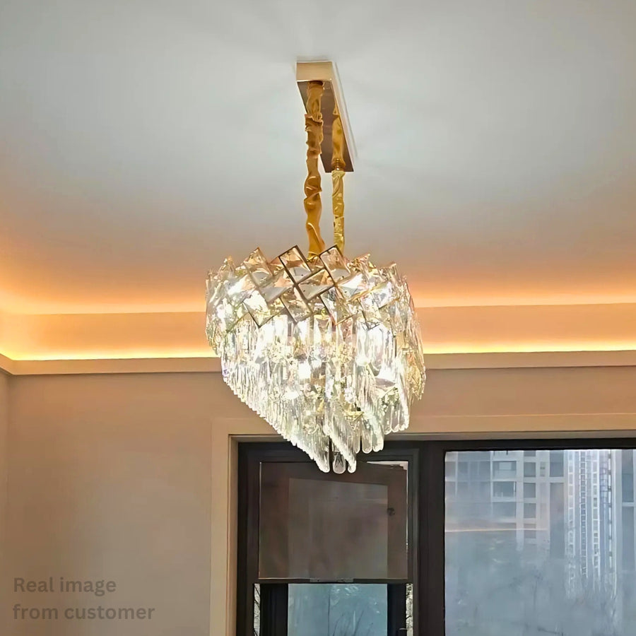 WINDSOR Regalis Crystal Chandelier 10x E27, Diameter 85cm, Shiny Gold, Adjustable Height 