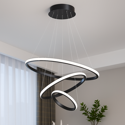 LED hanging chandelier RICCI 45W, 3 Circles, Cold/Warm/Neutral light, Black, Height Adjustable