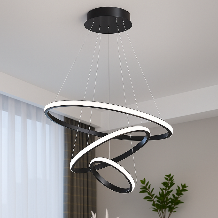 LED hanging chandelier RICCI 45W, 3 Circles, Cold/Warm/Neutral light, Black, Height Adjustable