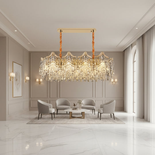 Crystal Chandelier VETRA Supremo 15xE14, 100x35 cm, Gold, Adjustable Height, Metal and Crystal