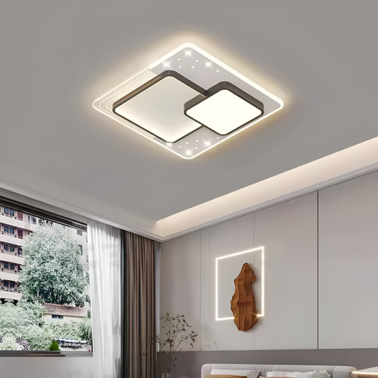 LED chandelier with remote control Velura Nocco, 125W, 3 squares, cold/hot/neutral light, unstable, black