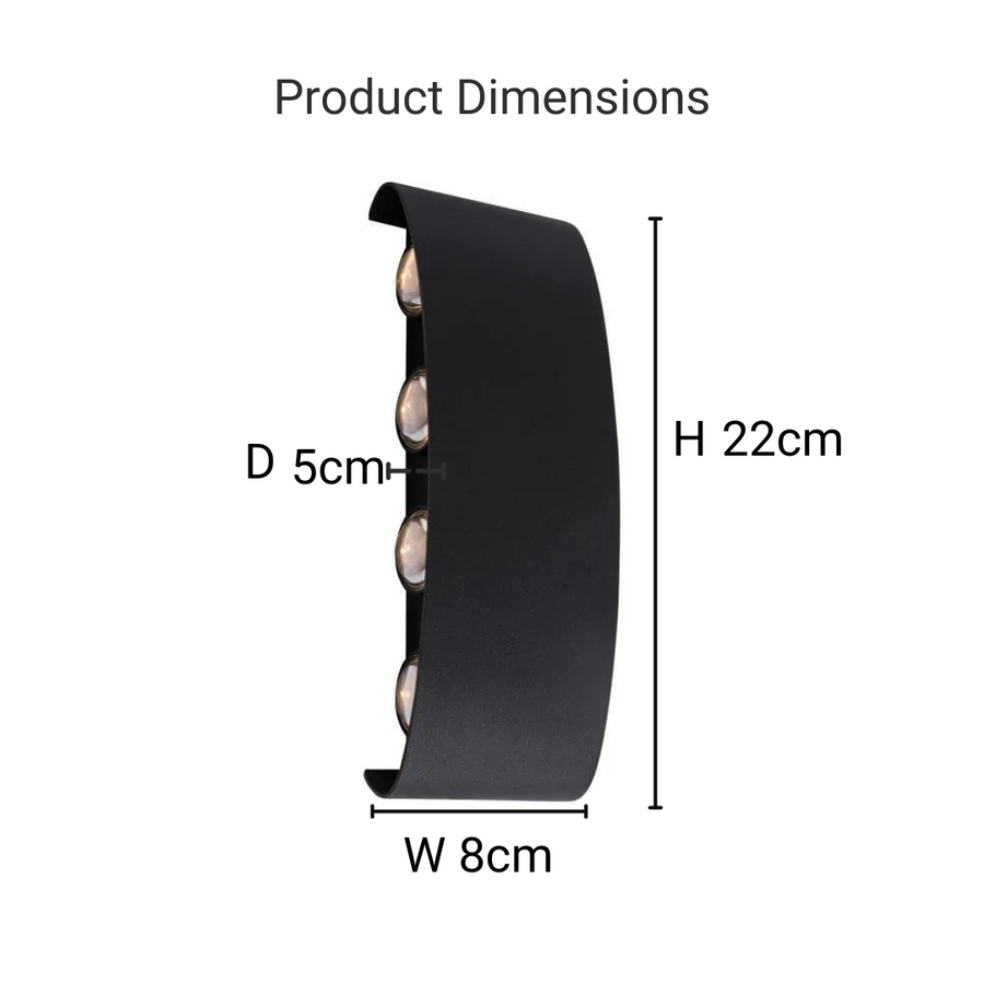 Fantas Outdoor and Indoor LED Wall Lamp, 8 Sources x 1W, IP65, Metallic, Black, 3000K