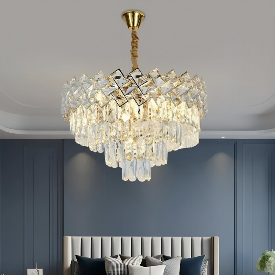 WINDSOR Nobile Crystal Chandelier 5xE27, Diameter 40cm, Shiny Gold, Adjustable Height