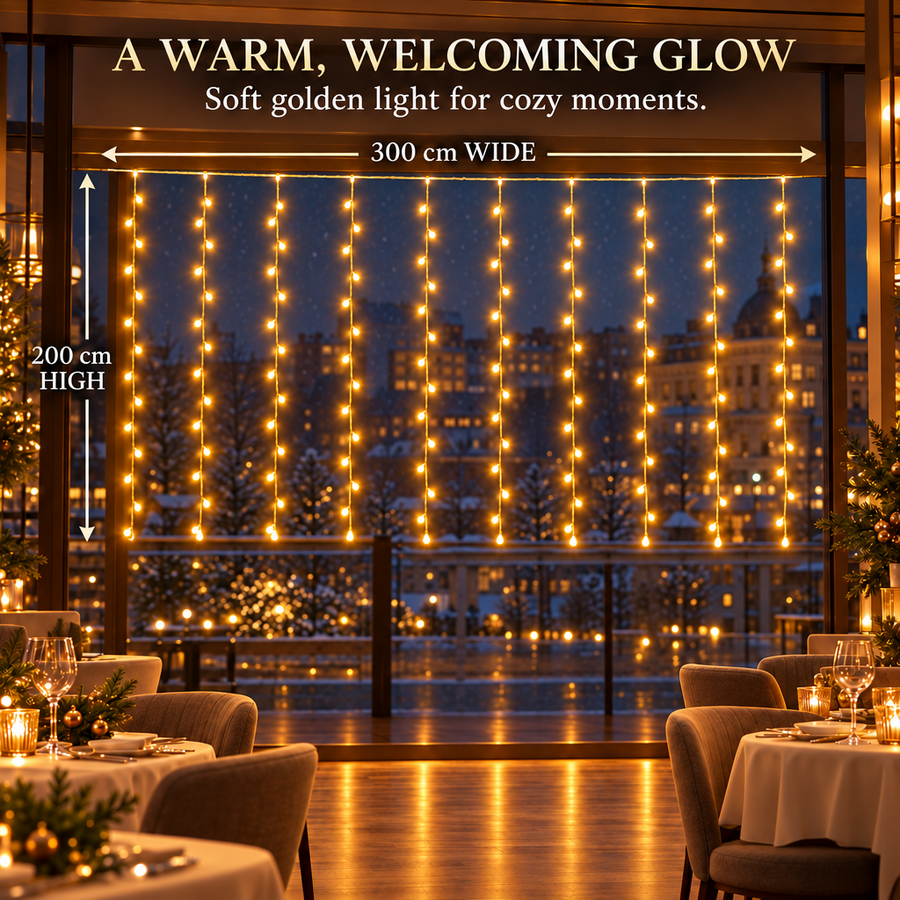 LED Light Curtain Christmas installation, warm light, 300 x 200cm, 192 LEDs