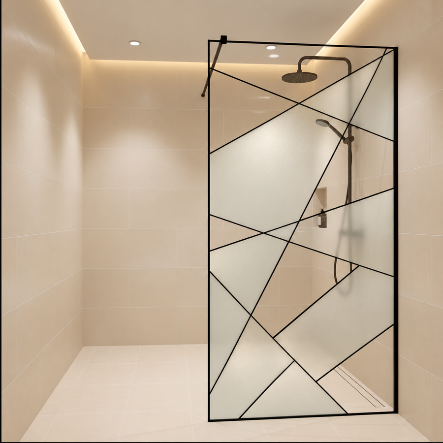VELIA Walk-In Shower Screen, 90x195cm, Metal, Transparent and Black