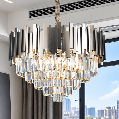 BLOIS Magno Crystal Chandelier, 8x E14, Diameter 60cm, Shiny Chrome, Adjustable Height