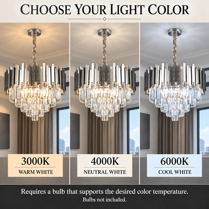 BLOIS Magno Crystal Chandelier, 8x E14, Diameter 60cm, Shiny Chrome, Adjustable Height