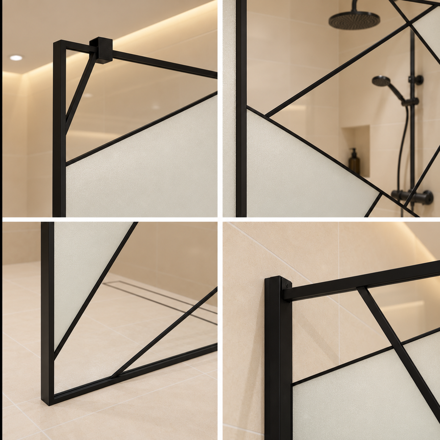 VELIA Walk-In Shower Screen, 70x195cm, Metal, Transparent and Black