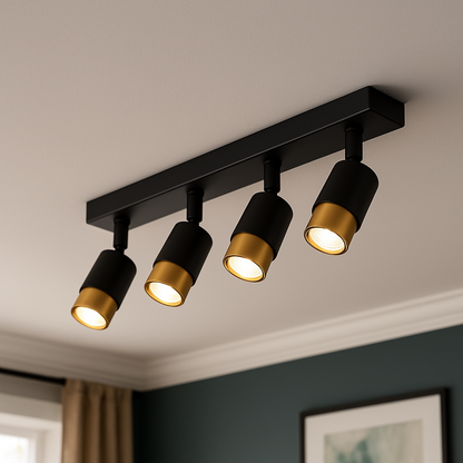 LED Projector with 4xGU10 Projectors, 3000K/4000K/6000K, Gold, Metal and Acrylic