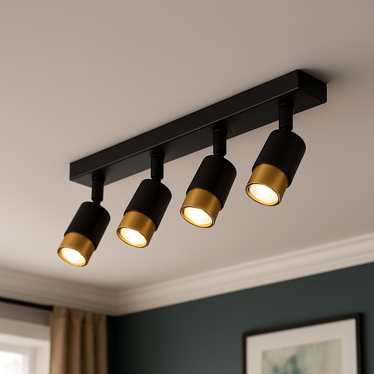 LED Projector with 4xGU10 Projectors, 3000K/4000K/6000K, Gold, Metal and Acrylic