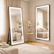 Rectangular LED Mirror, Black Frame, 50x160cm, Dimmable, Cold/Warm/Neutral Light, Dressing Couture