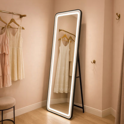 Rectangular LED Mirror, Black Frame, 50x160cm, Dimmable, Cold/Warm/Neutral Light, Dressing Couture