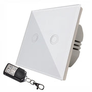 Double Touch Switch with Remote Control White Tempered Glass