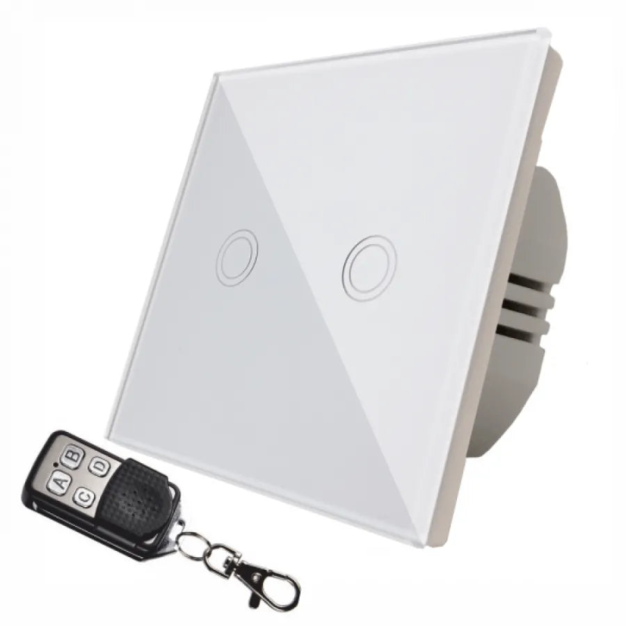 Double Touch Switch with Remote Control White Tempered Glass