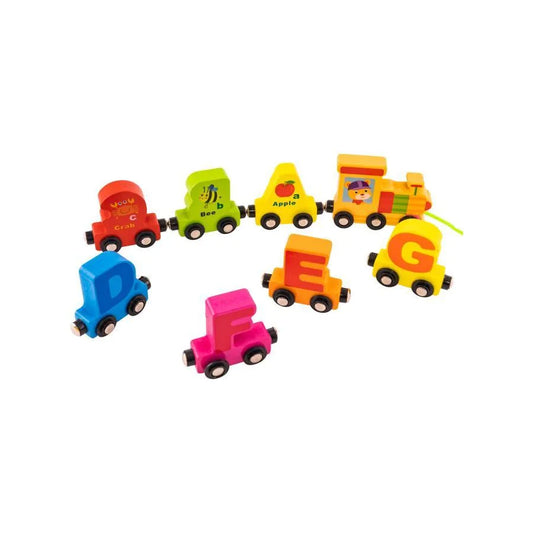 Magnetic Train Educational Game with Multicolored Letters and Animals, 27 Pieces, Wood
