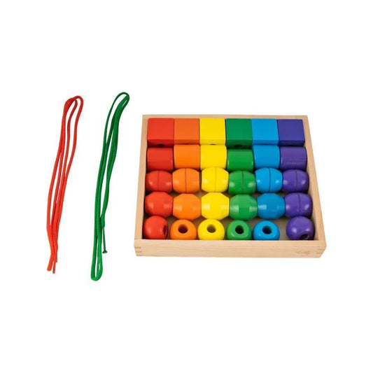 Fun Bead Stringing Game, 32 Pieces, Wood