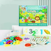 Educational Game Alphabet of Letters and Numbers with Animals, Vegetables and Fruits, Wood and Cardboard