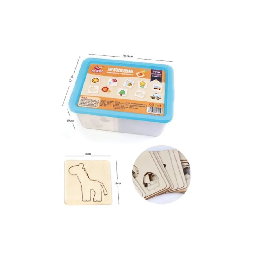 Educational Game Draw Around the Cardboard, Set of 10 Markers, 60 Cardboards, Wood and Plastic
