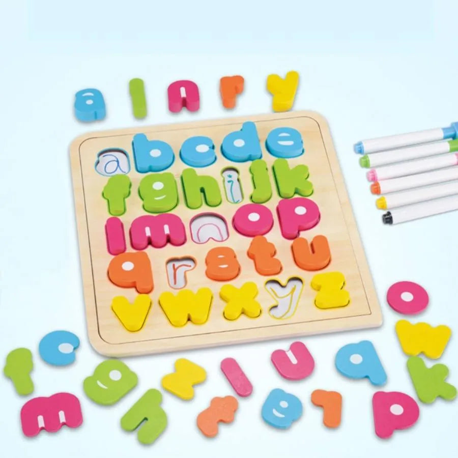 Educational Wooden Board Game with Multicolored Numbers, Set of 6 Markers, Wood