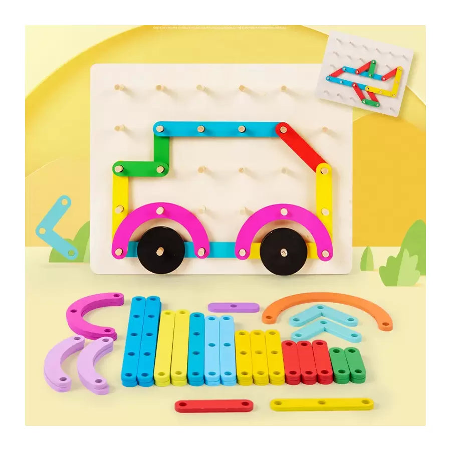 Montessori Wooden Geoboard Game Structure Spell Letters Numbers