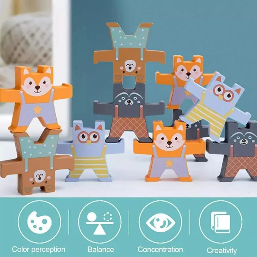 Interactive Animal Balancing Game, 12 Pieces, Wood, 3 Years+