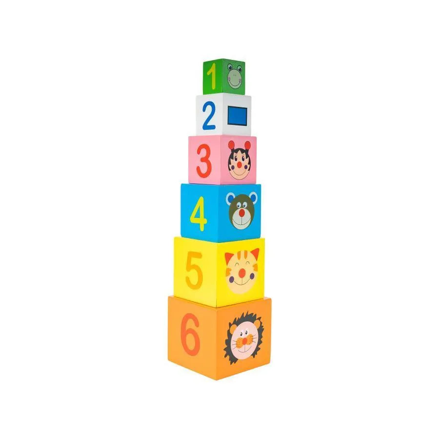 Interactive Game Cube with Animals, 6 Pieces, Wood