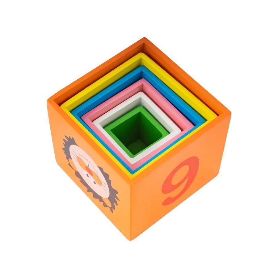 Interactive Game Cube with Animals, 6 Pieces, Wood