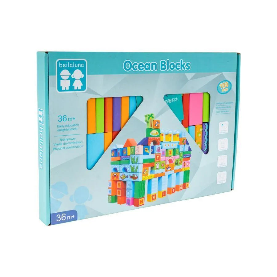 Interactive Sea Animal Building Blocks Game, 100 Pieces, Wood