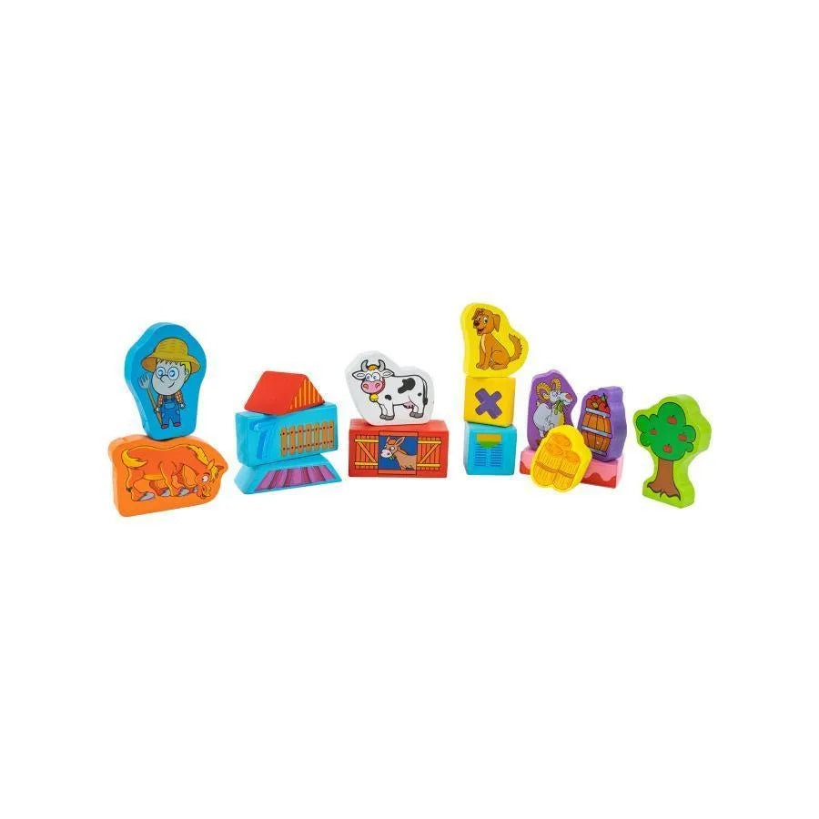 Farm Animals Cube Puzzle Game for Construction, 100 Pieces, Wood