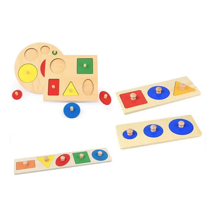 Multicolor Board Game with Geometric Shapes, 6 Pieces, Wood