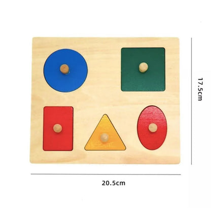 Multicolor Board Game with Geometric Shapes, 6 Pieces, Wood