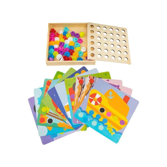 Puzzle Game with 11 Cards and 50 Multicolored Pieces, Wood, Plastic and Cardboard