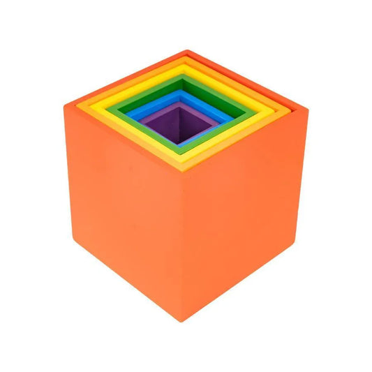 Rainbow Square Puzzle Game, Multicolor, 6 Pieces, Wood