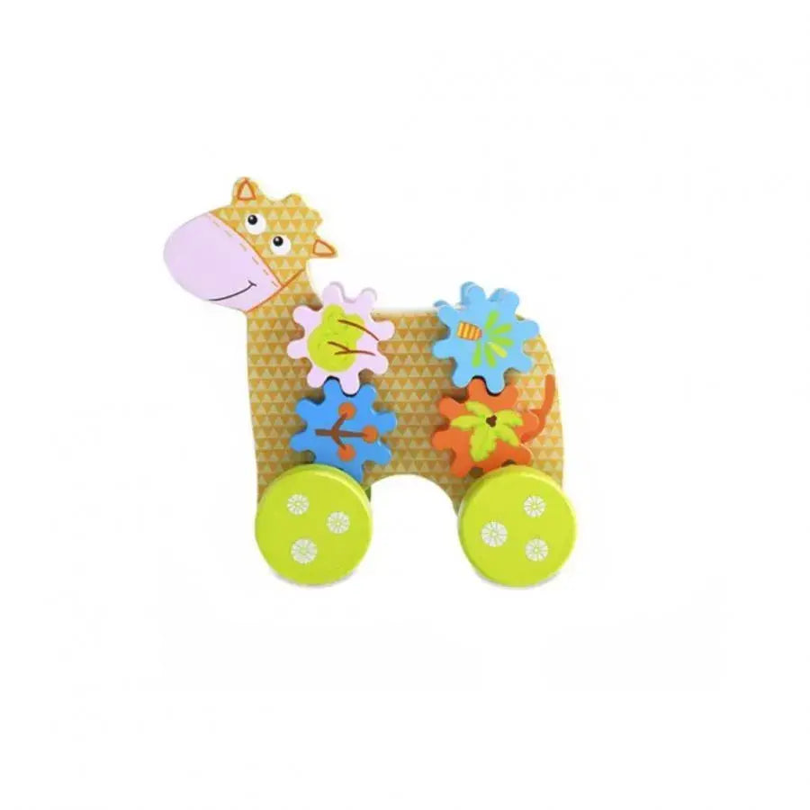 Multicolored Wooden Cognitive Toy in the Shape of a Cow