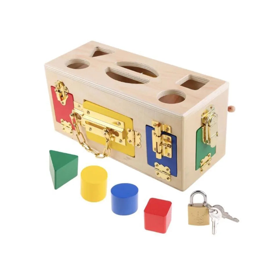 Montessori Educational Toy Lock Cube, 5 Pieces, Multicolor, Wood