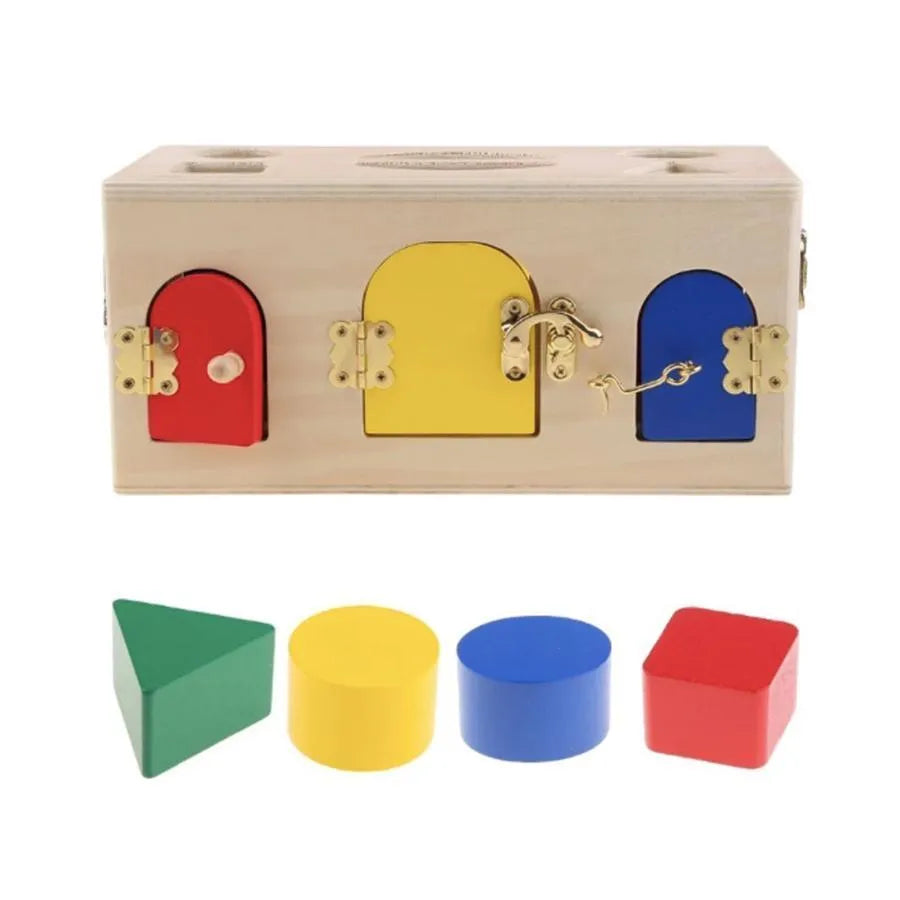 Montessori Educational Toy Lock Cube, 5 Pieces, Multicolor, Wood