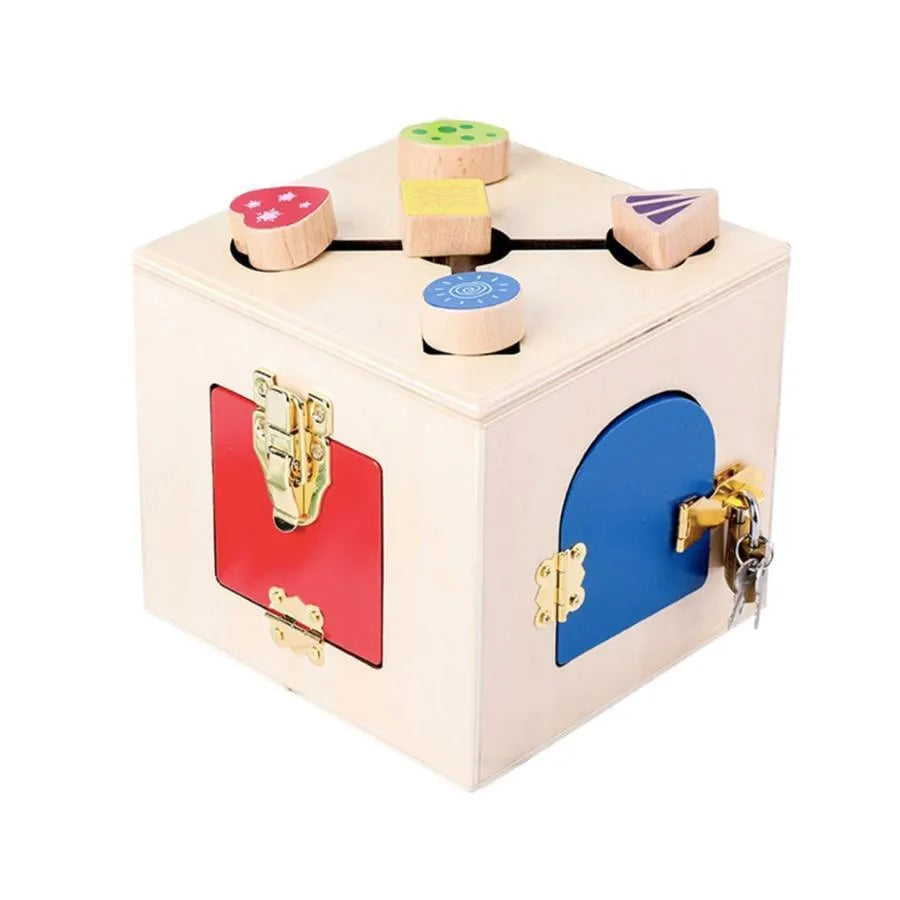 Multifunctional Montessori Educational Toy Magic Lock Cube, 6 Pieces, Multicolor, Wood and Metal