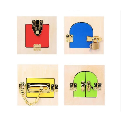 Multifunctional Montessori Educational Toy Magic Lock Cube, 6 Pieces, Multicolor, Wood and Metal