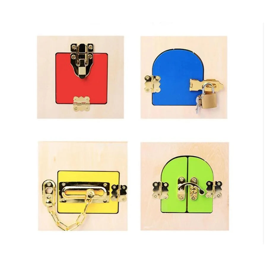 Multifunctional Montessori Educational Toy Magic Lock Cube, 6 Pieces, Multicolor, Wood and Metal