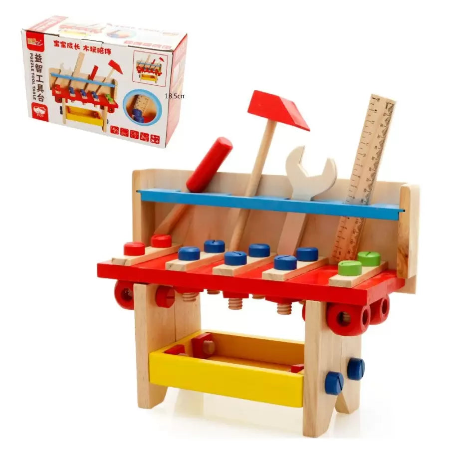 Wooden Toy Tool Bench with Screws Puzzle Tools