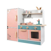 Complete Kitchen Toy with Various Accessories and Refrigerator, 45 Pieces, Turquoise with Pink, Wood