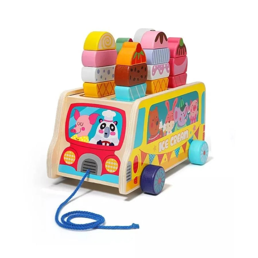 Ice Cream Truck Toy with Animals, 25 Pieces, Wood and Magnet