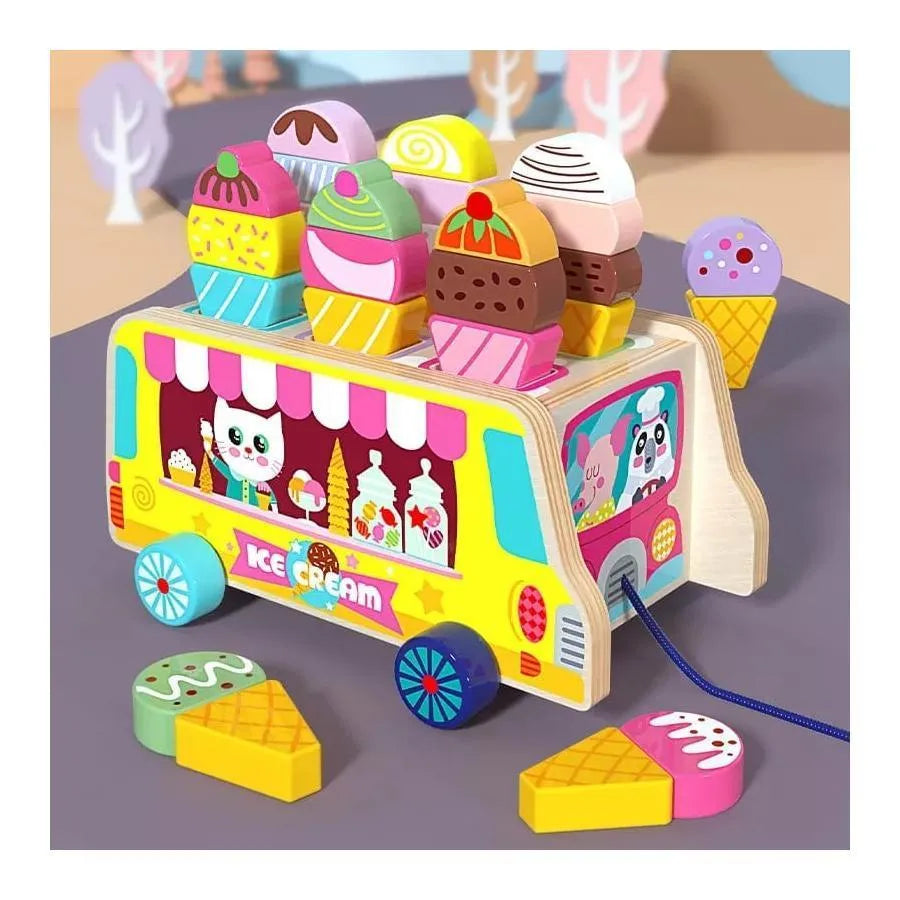 Ice Cream Truck Toy with Animals, 25 Pieces, Wood and Magnet