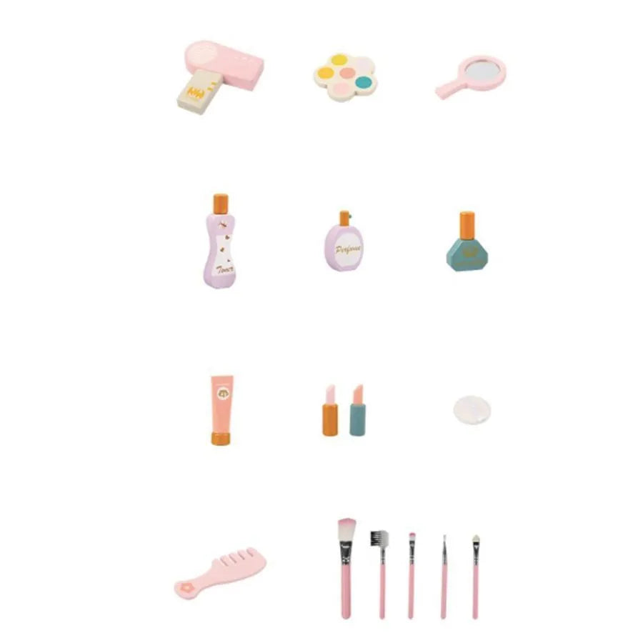 Makeup Table Toy, 27 Pieces, White, Wood