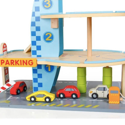 Car Parking Lot Toy, 30 Pieces, Multicolor, Wood