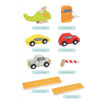 Car Parking Lot Toy, 30 Pieces, Multicolor, Wood