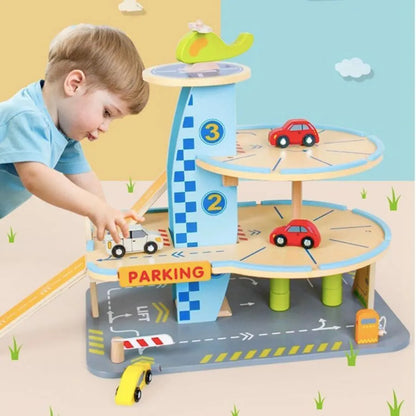 Car Parking Lot Toy, 30 Pieces, Multicolor, Wood